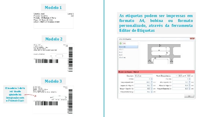 Modelo 1 As etiquetas podem ser impressas em formato A 4, bobina ou formato