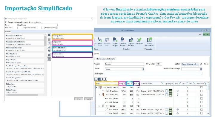 Importação Simplificado O layout Simplificado possui as informações mínimas necessárias para peças serem enviadas