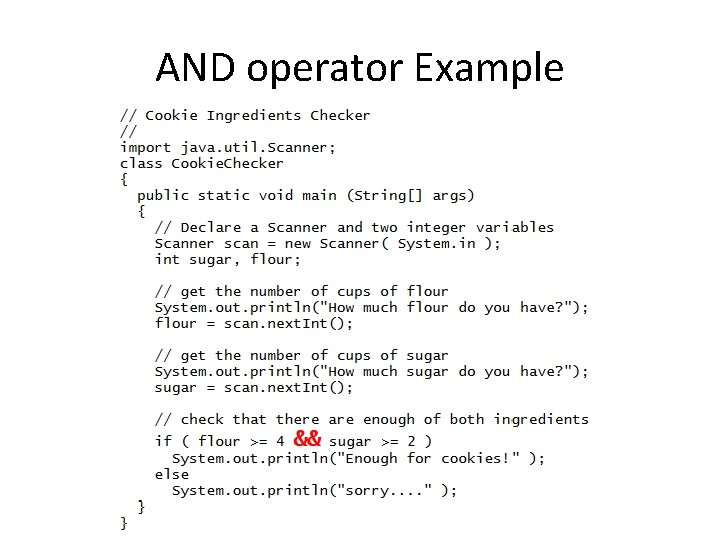 AND operator Example AND operator Example