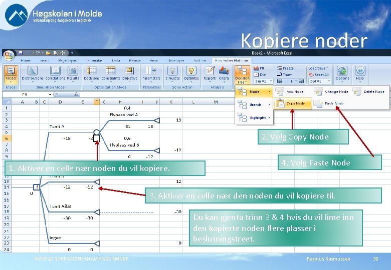 Kopiere noder 2. Velg Copy Node 1. Aktiver en celle nær noden du vil