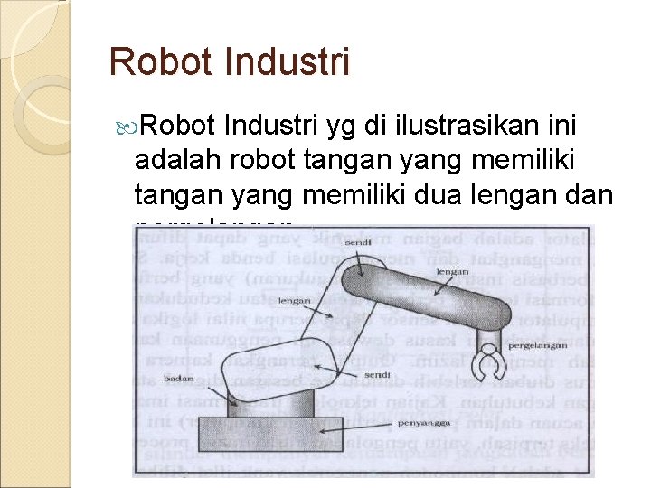 Robot Industri yg di ilustrasikan ini adalah robot tangan yang memiliki dua lengan dan