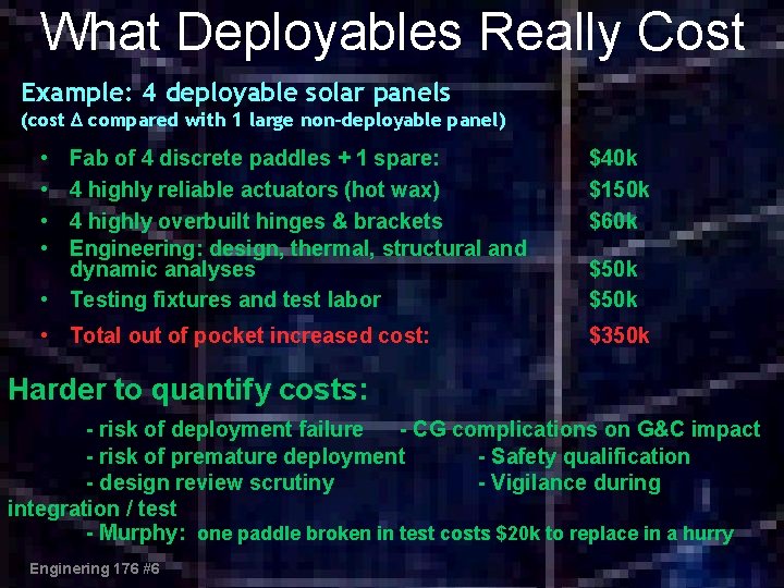 What Deployables Really Cost Example: 4 deployable solar panels (cost ∆ compared with 1