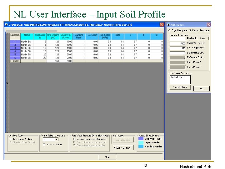 NL User Interface – Input Soil Profile 18 Hashash and Park 