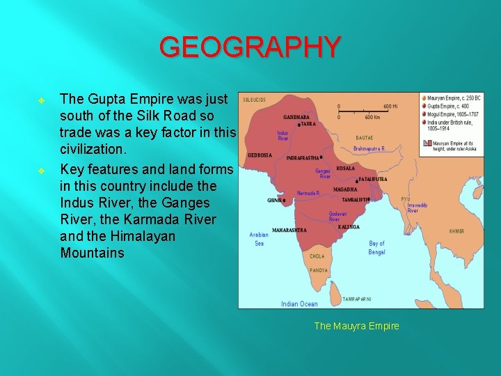 GEOGRAPHY v v The Gupta Empire was just south of the Silk Road so