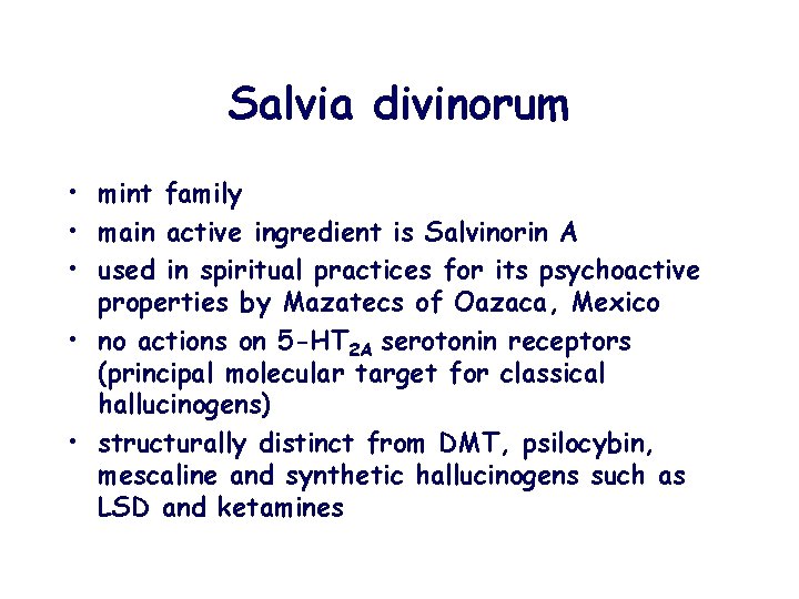 Salvia divinorum • mint family • main active ingredient is Salvinorin A • used
