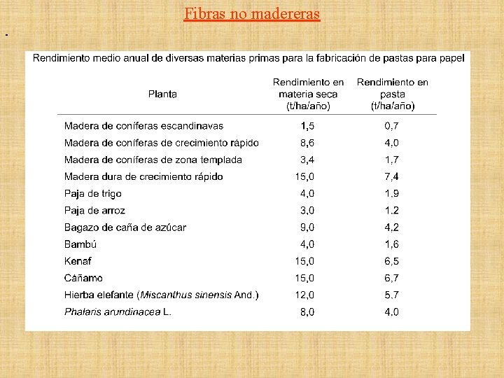 Fibras no madereras - 