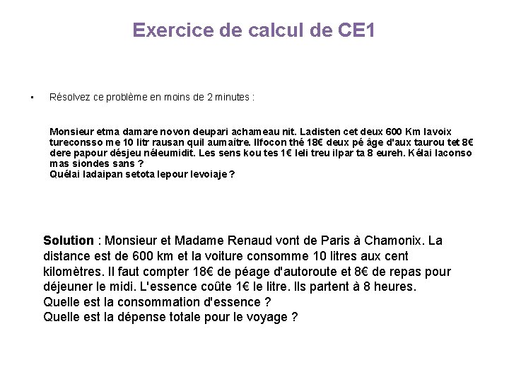 Exercice de calcul de CE 1 • Résolvez ce problème en moins de 2