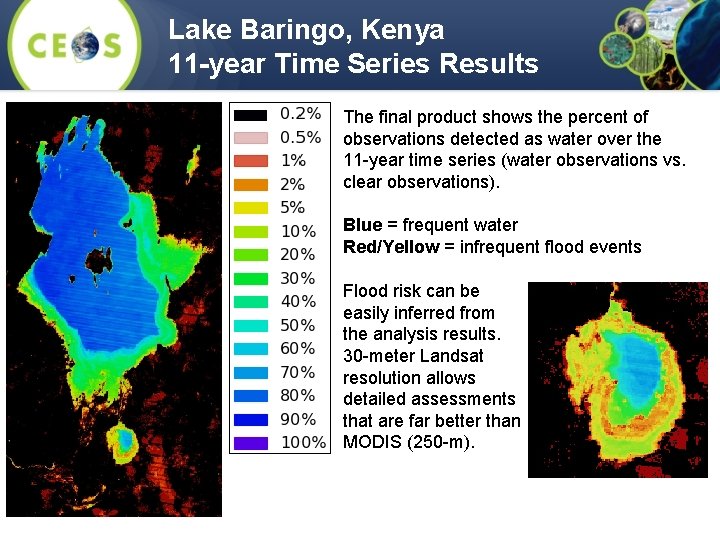 Lake Baringo, Kenya 11 -year Time Series Results The final product shows the percent