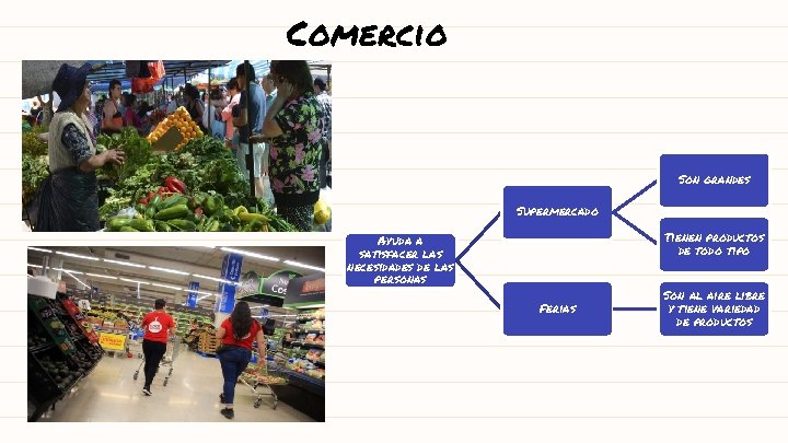Comercio Son grandes Supermercado Tienen productos de todo tipo Ayuda a satisfacer las necesidades