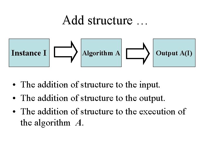 Add structure … Instance I Algorithm A Output A(I) • The addition of structure