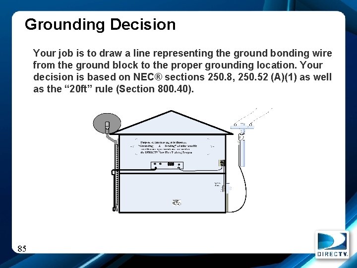 Grounding Decision Your job is to draw a line representing the ground bonding wire