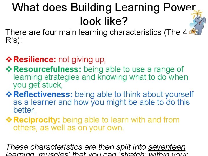 What does Building Learning Power look like? There are four main learning characteristics (The