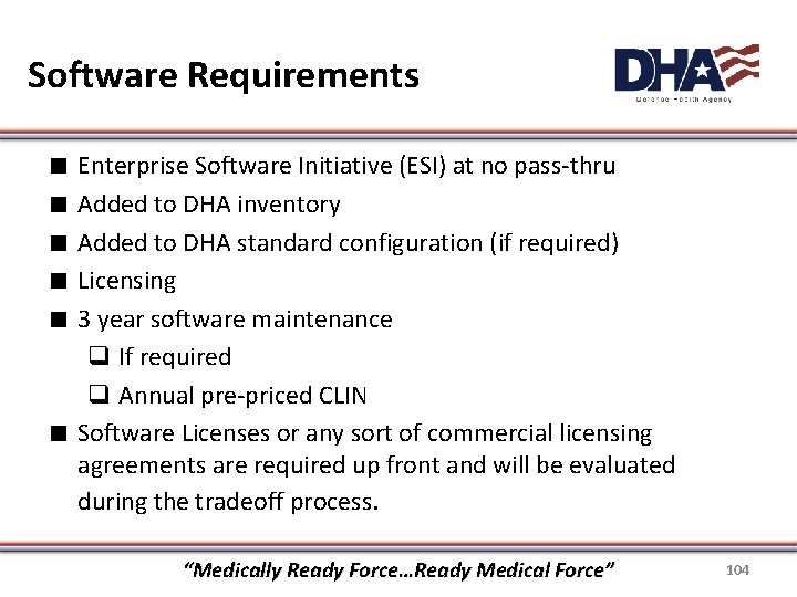 Software Requirements ∎ ∎ ∎ Enterprise Software Initiative (ESI) at no pass-thru Added to