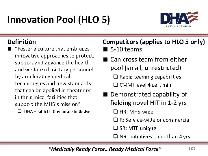 Innovation Pool (HLO 5) Definition ∎ “Foster a culture that embraces innovative approaches to