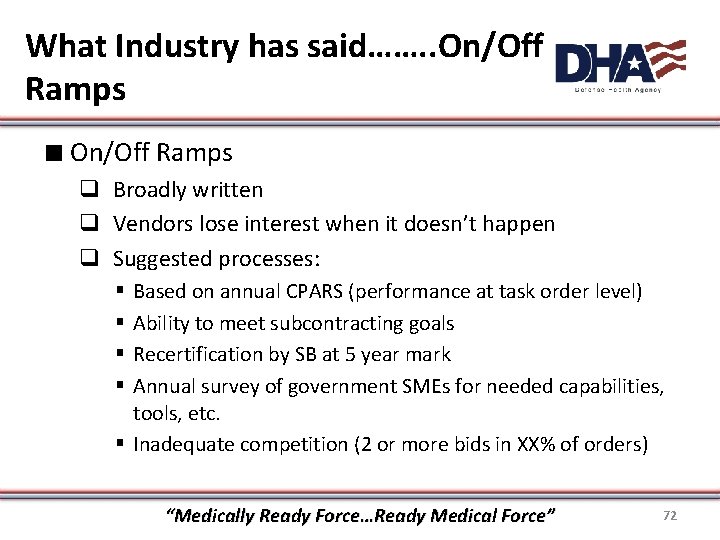 What Industry has said……. . On/Off Ramps ∎ On/Off Ramps q Broadly written q