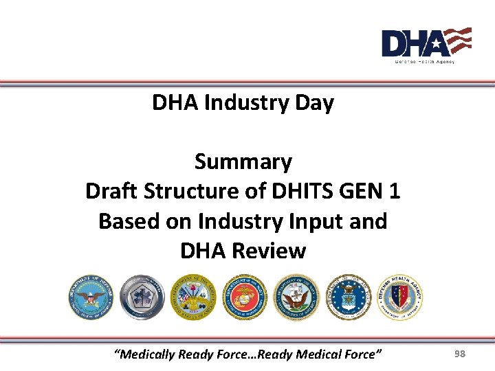 DHA Industry Day Summary Draft Structure of DHITS GEN 1 Based on Industry Input