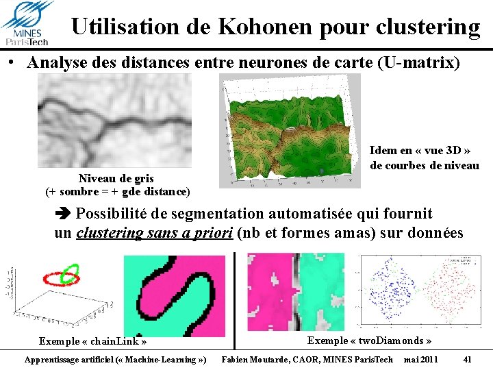 Utilisation de Kohonen pour clustering • Analyse des distances entre neurones de carte (U-matrix)