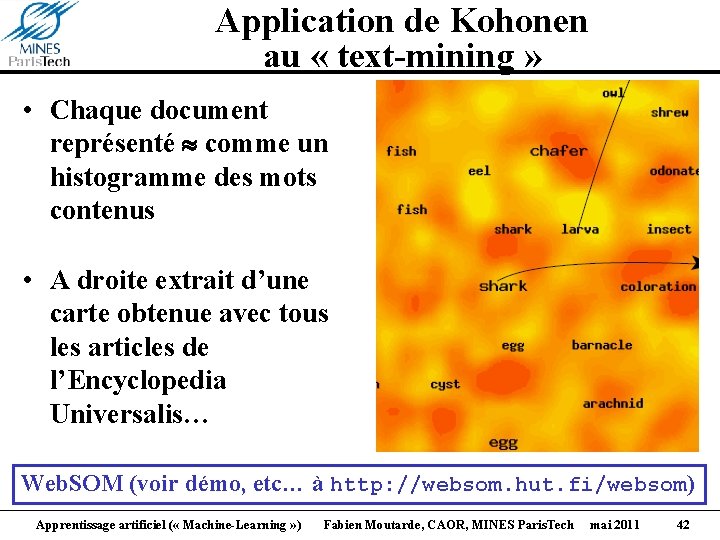 Application de Kohonen au « text-mining » • Chaque document représenté comme un histogramme