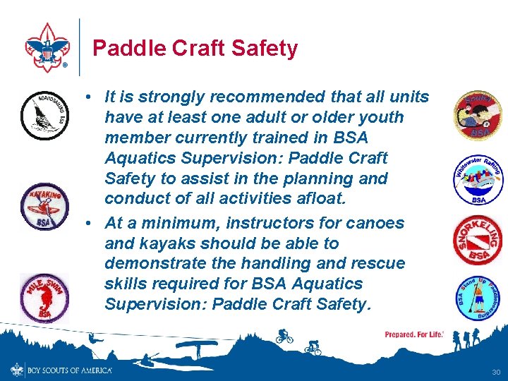 Paddle Craft Safety • It is strongly recommended that all units have at least