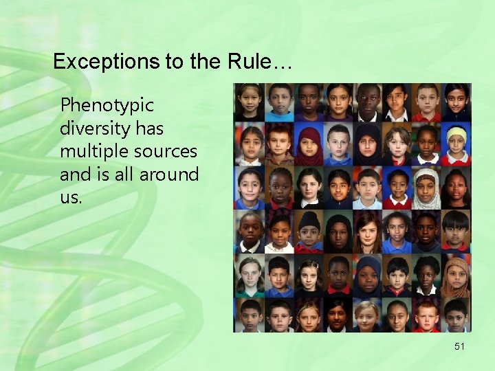 Exceptions to the Rule… Phenotypic diversity has multiple sources and is all around us.