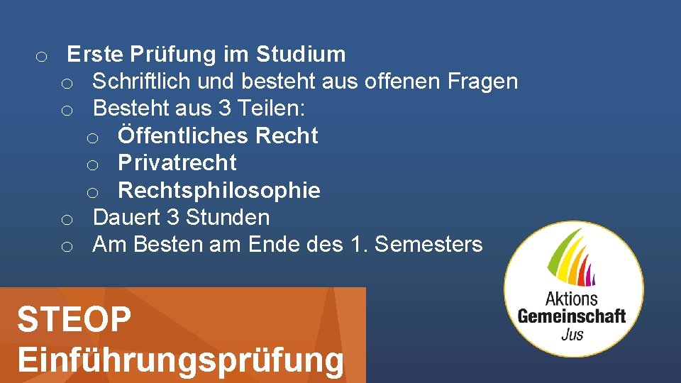 o Erste Prüfung im Studium o Schriftlich und besteht aus offenen Fragen o Besteht