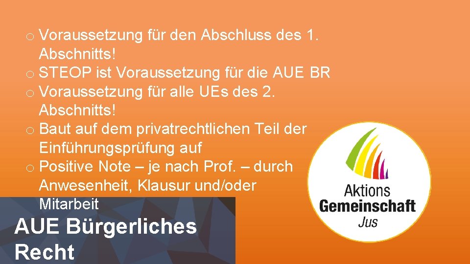 o Voraussetzung für den Abschluss des 1. Abschnitts! o STEOP ist Voraussetzung für die