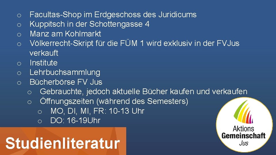 Facultas-Shop im Erdgeschoss des Juridicums Kuppitsch in der Schottengasse 4 Manz am Kohlmarkt Völkerrecht-Skript