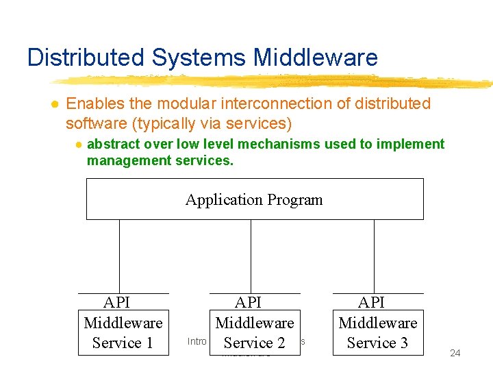 Distributed Systems Middleware ● Enables the modular interconnection of distributed software (typically via services)