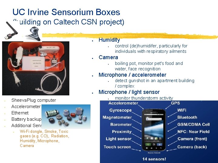 UC Irvine Sensorium Boxes (building on Caltech CSN project) ● Humidity ● ● Camera