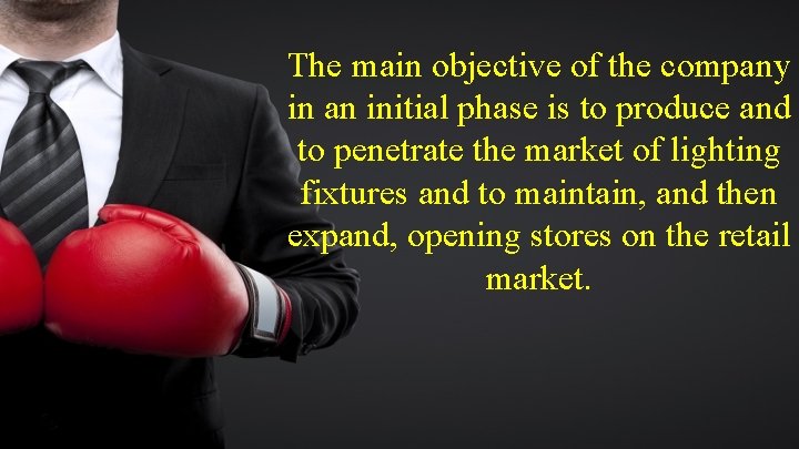 The main objective of the company in an initial phase is to produce and The main objective of the company in an initial phase is to produce and