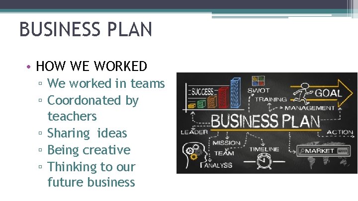 BUSINESS PLAN • HOW WE WORKED ▫ We worked in teams ▫ Coordonated by BUSINESS PLAN • HOW WE WORKED ▫ We worked in teams ▫ Coordonated by