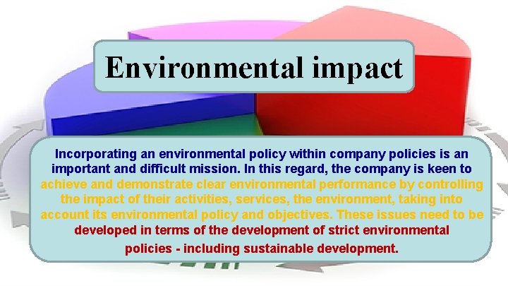Environmental impact Incorporating an environmental policy within company policies is an important and difficult Environmental impact Incorporating an environmental policy within company policies is an important and difficult