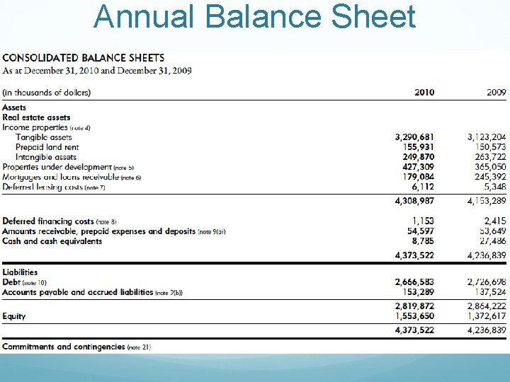 Annual Balance Sheet 