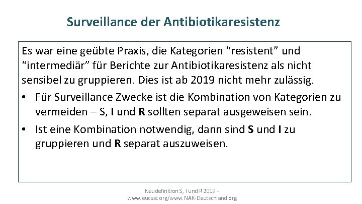 Surveillance der Antibiotikaresistenz Es war eine geübte Praxis, die Kategorien “resistent” und “intermediär” für