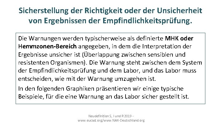 Sicherstellung der Richtigkeit oder Unsicherheit von Ergebnissen der Empfindlichkeitsprüfung. Die Warnungen werden typischerweise als