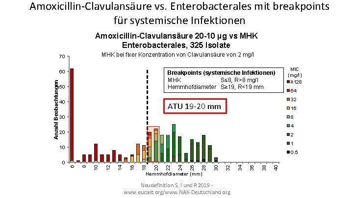 Amoxicillin-Clavulansäure vs. Enterobacterales mit breakpoints für systemische Infektionen Amoxicillin-Clavulansäure 20 -10 µg vs MHK