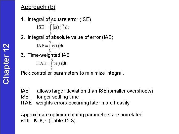 Approach (b) 1. Integral of square error (ISE) Chapter 12 2. Integral of absolute