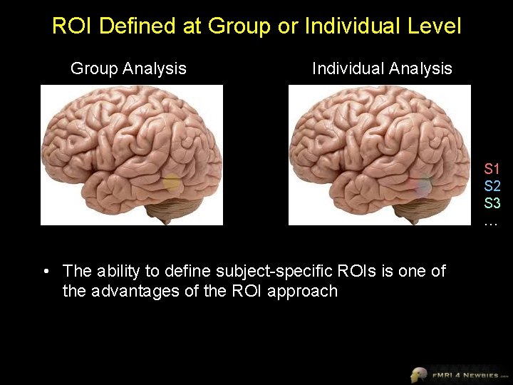 ROI Defined at Group or Individual Level Group Analysis Individual Analysis S 1 S