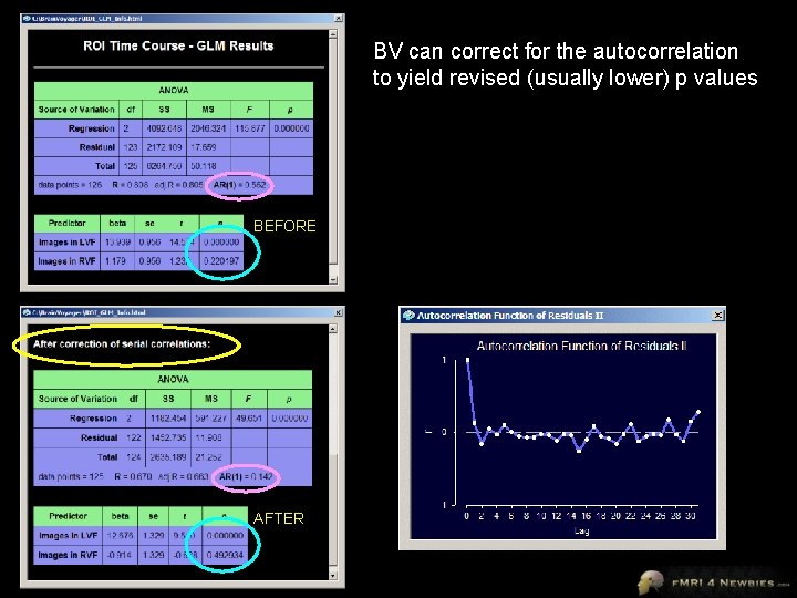 BV can correct for the autocorrelation to yield revised (usually lower) p values BEFORE