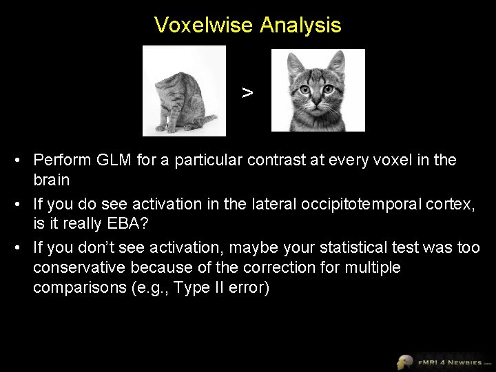 Voxelwise Analysis > • Perform GLM for a particular contrast at every voxel in