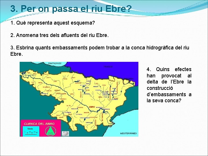 3. Per on passa el riu Ebre? 1. Què representa aquest esquema? 2. Anomena