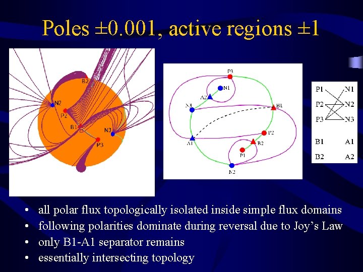 Poles ± 0. 001, active regions ± 1 • • all polar flux topologically