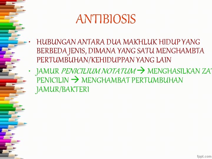 ANTIBIOSIS • HUBUNGAN ANTARA DUA MAKHLUK HIDUP YANG BERBEDA JENIS, DIMANA YANG SATU MENGHAMBTA