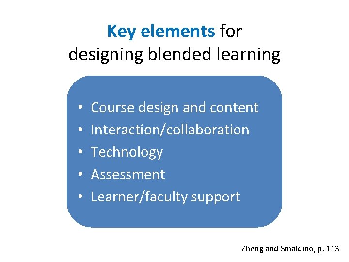 Key elements for designing blended learning • • • Course design and content Interaction/collaboration