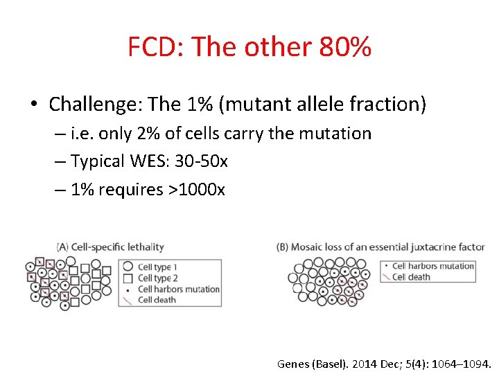 FCD: The other 80% • Challenge: The 1% (mutant allele fraction) – i. e.