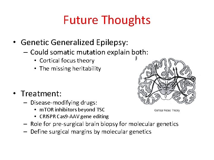 Future Thoughts • Genetic Generalized Epilepsy: – Could somatic mutation explain both: • Cortical