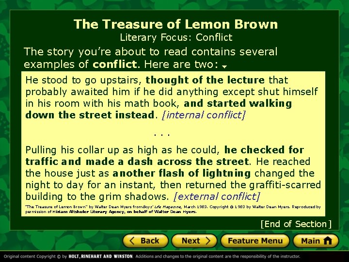 The Treasure of Lemon Brown Literary Focus: Conflict The story you’re about to read