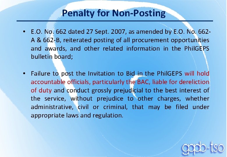 Penalty for Non-Posting • E. O. No. 662 dated 27 Sept. 2007, as amended