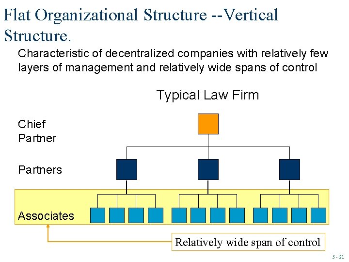 Flat Organizational Structure --Vertical Structure. Characteristic of decentralized companies with relatively few layers of