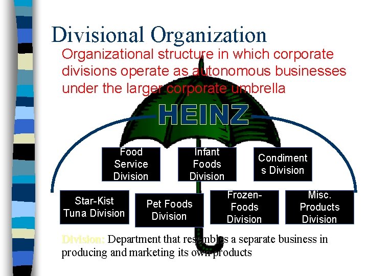 Divisional Organizational structure in which corporate divisions operate as autonomous businesses under the larger